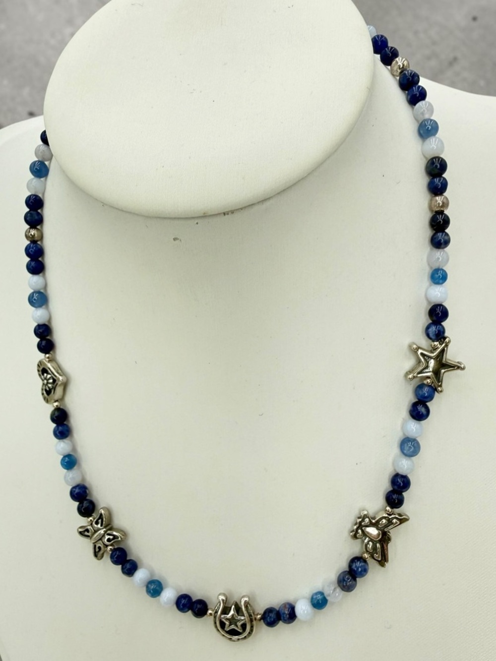 Carolyn Pollack American West Sodalite Kyanite Agate Necklace 17–19” signed 925